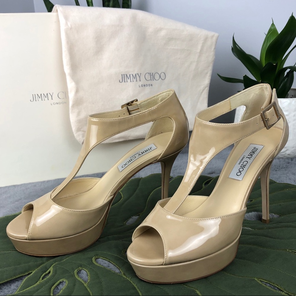 Jimmy Choo Nude Totem Patent Platform Heel